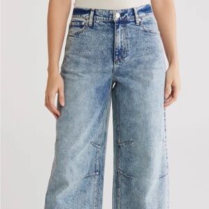 Alice + Olivia Light Tucker Baggy Wide Leg Blue Jeans